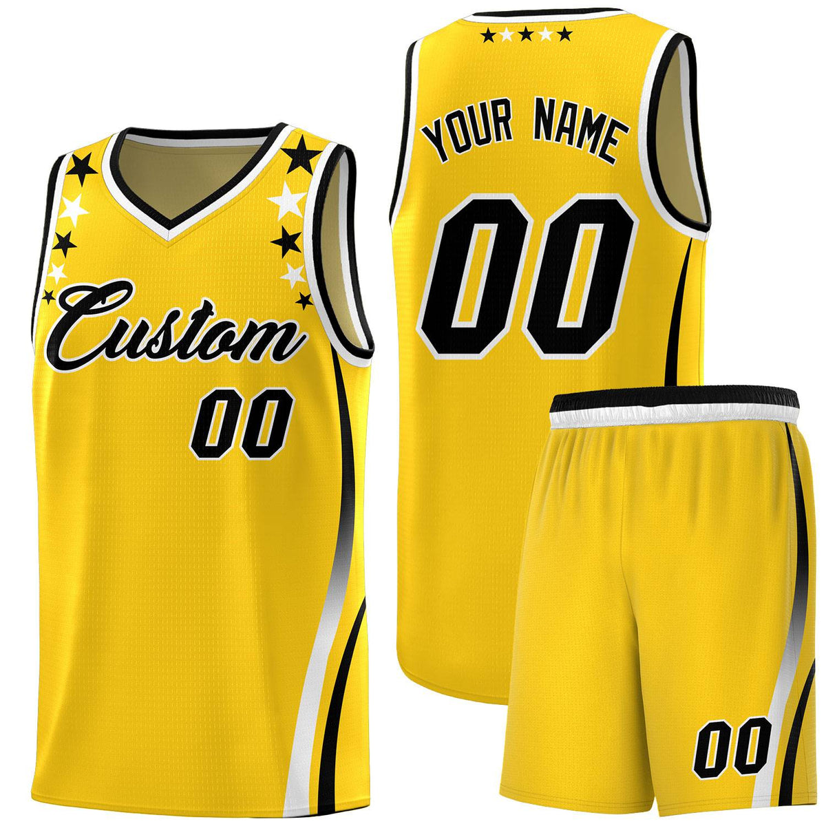 Custom Gold Shoulders Star Pattern Side Color Block Sports Uniform Basketball Jersey|KXKSHOP