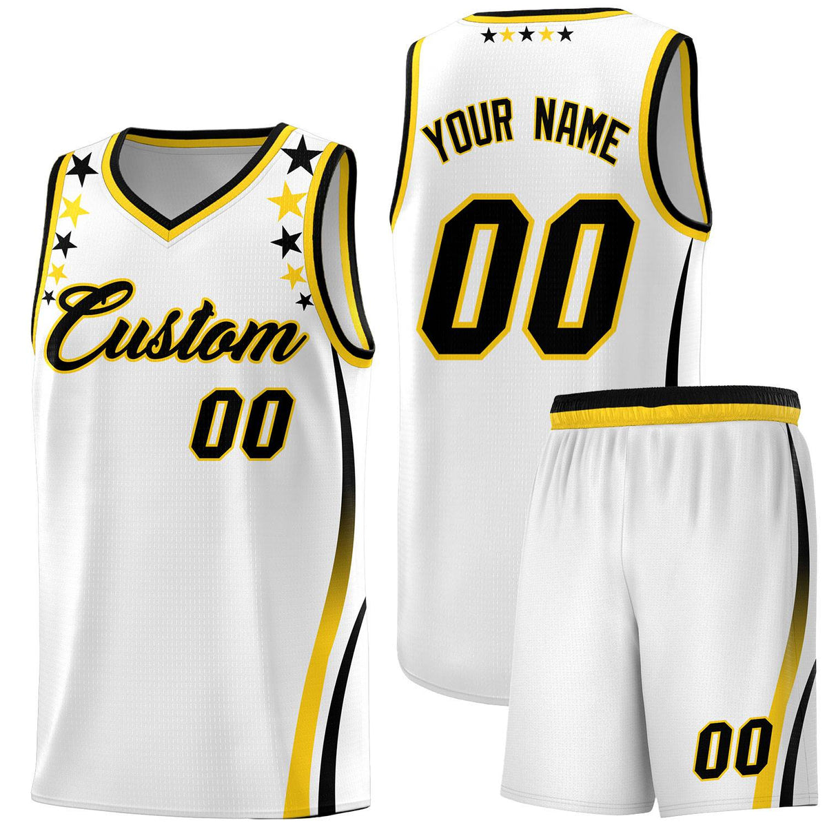 Custom White Shoulders Star Pattern Side Color Block Sports Uniform Basketball Jersey|KXKSHOP