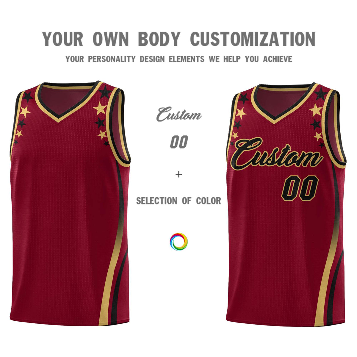 Custom Crimson Shoulders Star Pattern Side Color Block Sports Uniform Basketball Jersey|KXKSHOP