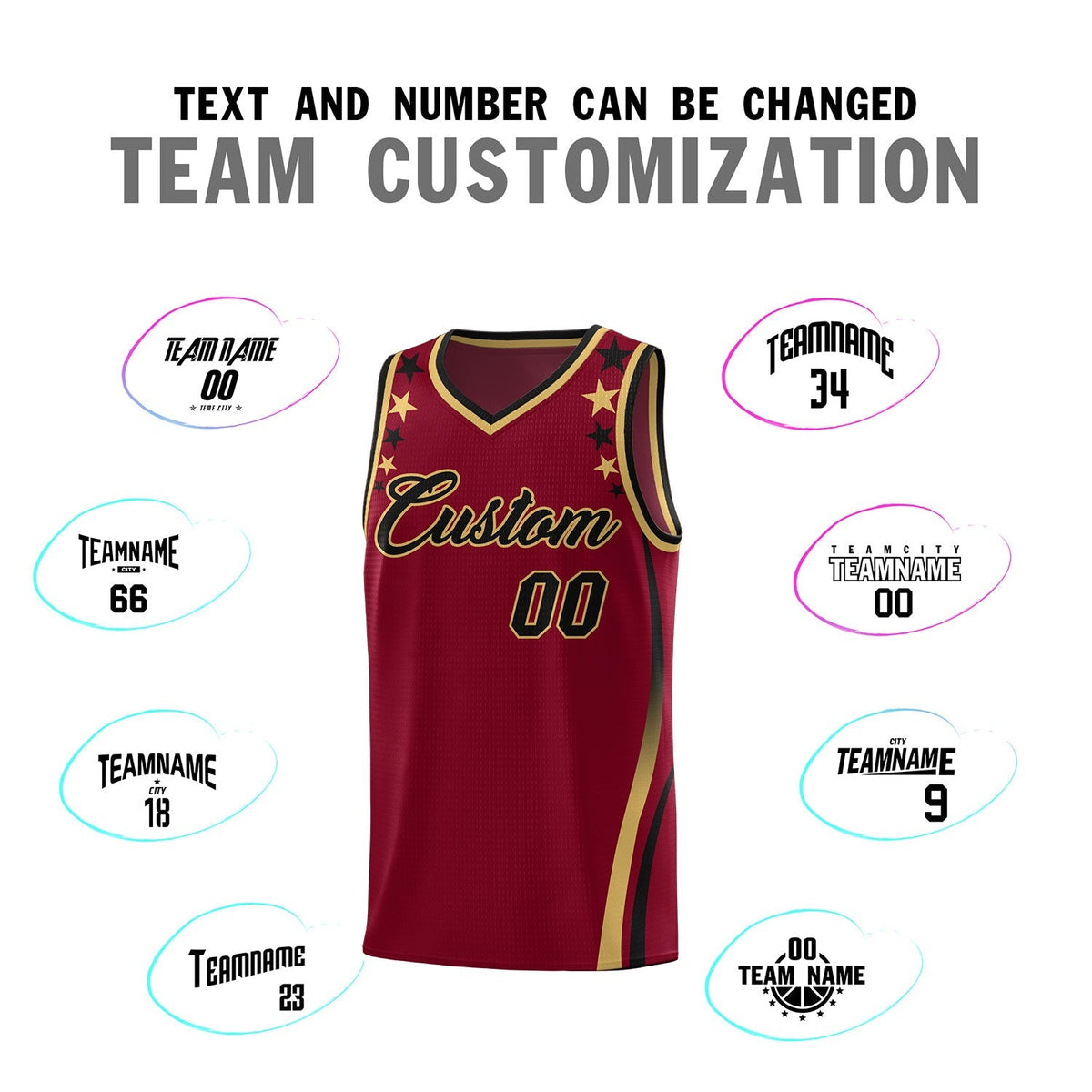 Custom Crimson Shoulders Star Pattern Side Color Block Sports Uniform Basketball Jersey|KXKSHOP