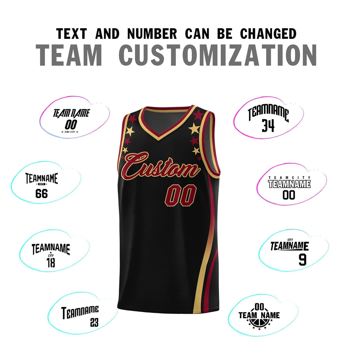 Custom Black Shoulders Star Pattern Side Color Block Sports Uniform Basketball Jersey|KXKSHOP