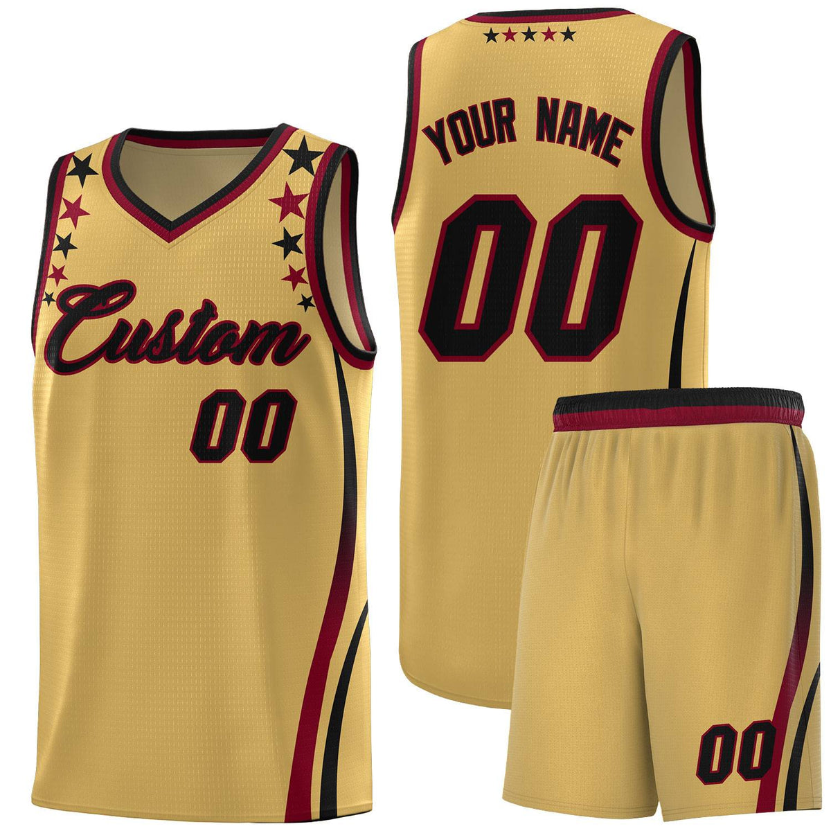 Custom Old Gold Shoulders Star Pattern Side Color Block Sports Uniform Basketball Jersey|KXKSHOP