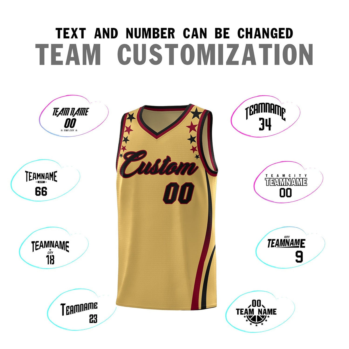 Custom Old Gold Shoulders Star Pattern Side Color Block Sports Uniform Basketball Jersey|KXKSHOP