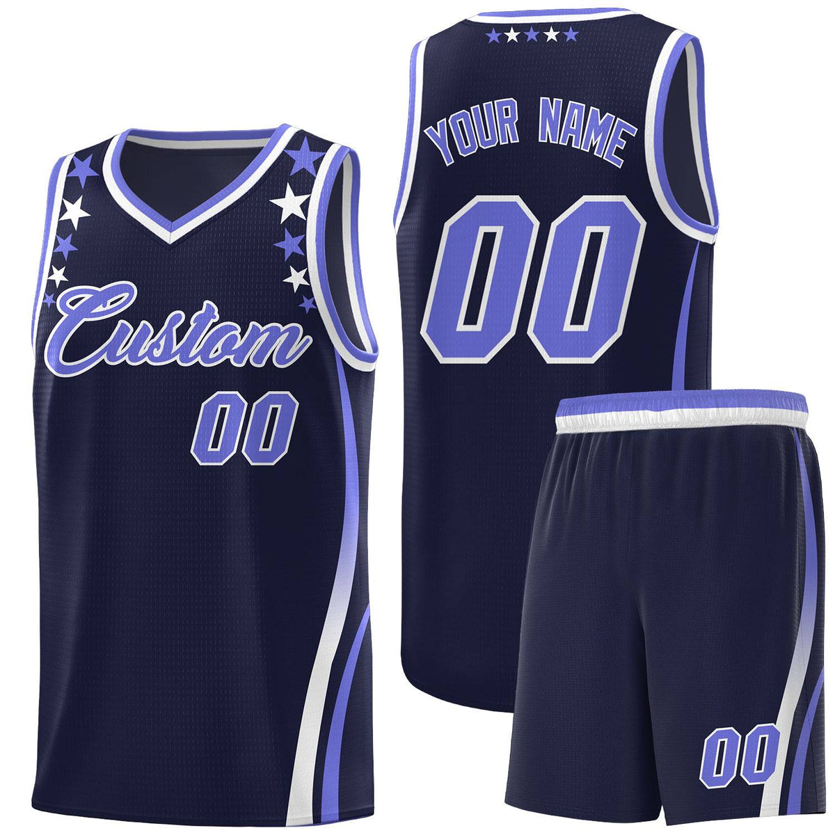 Custom Navy Shoulders Star Pattern Side Color Block Sports Uniform Basketball Jersey|KXKSHOP