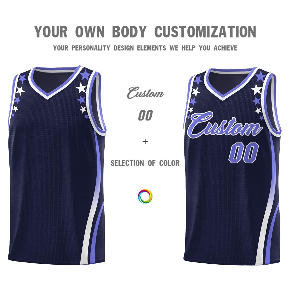 Custom Navy Shoulders Star Pattern Side Color Block Sports Uniform Basketball Jersey|KXKSHOP
