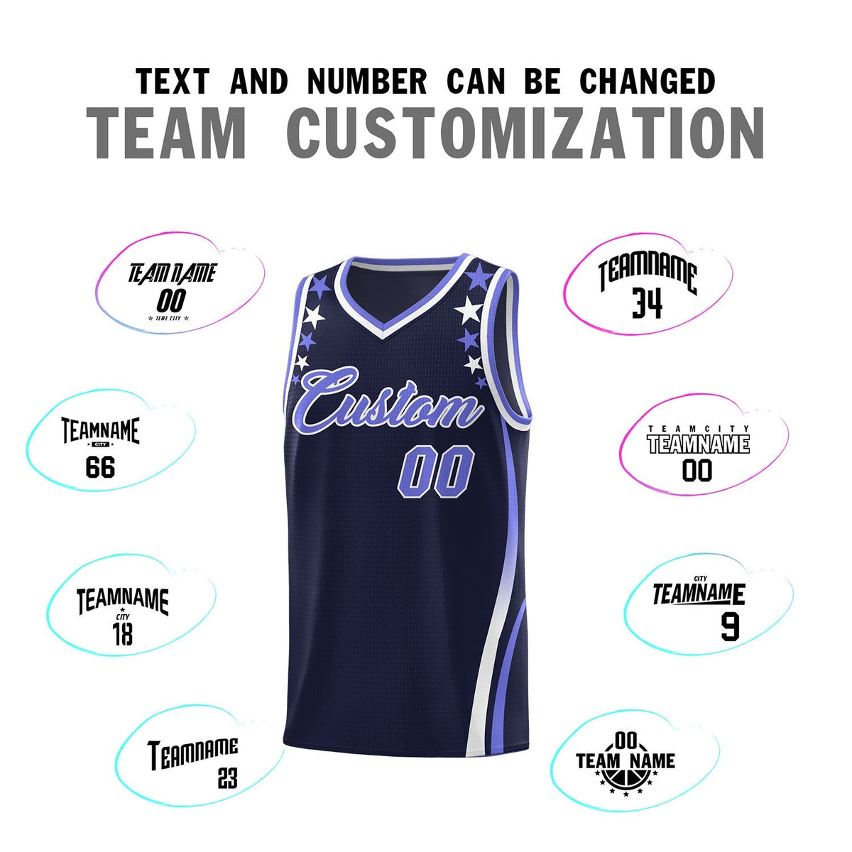 Custom Navy Shoulders Star Pattern Side Color Block Sports Uniform Basketball Jersey|KXKSHOP