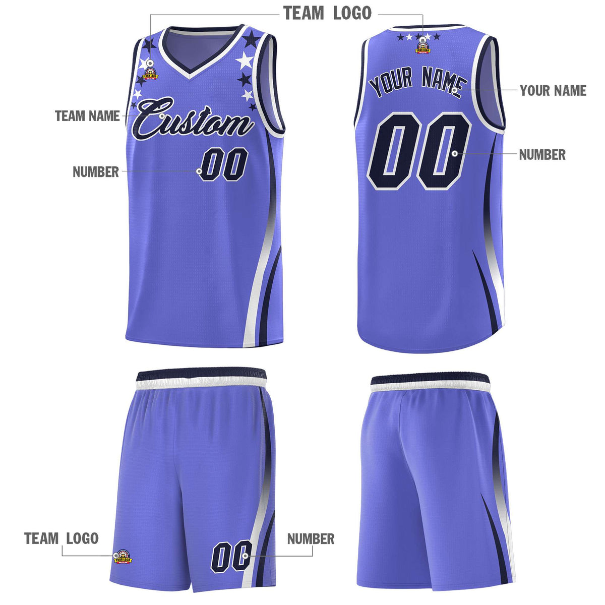 Custom Purple Shoulders Star Pattern Side Color Block Sports Uniform Basketball Jersey|KXKSHOP
