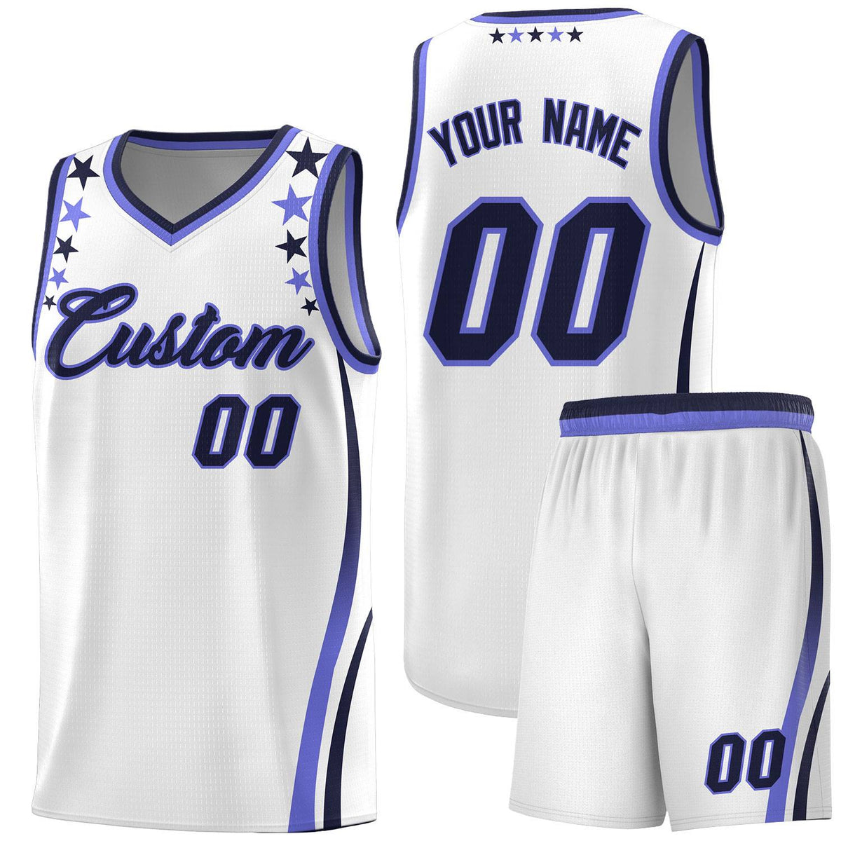 Custom White Shoulders Star Pattern Side Color Block Sports Uniform Basketball Jersey|KXKSHOP