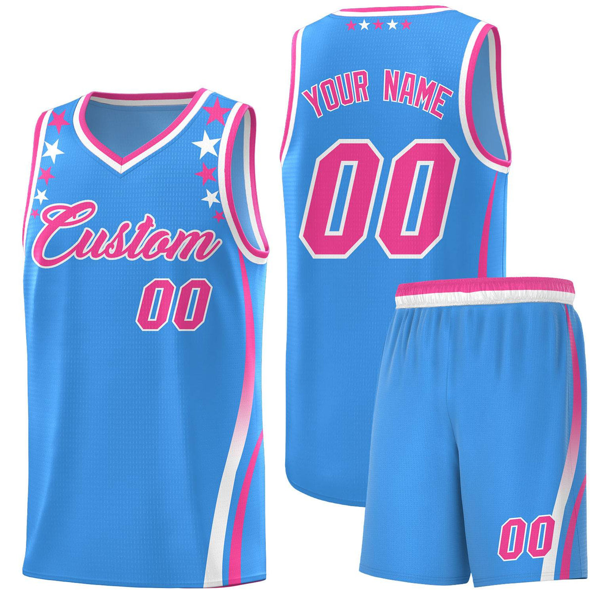 Custom Light Blue Shoulders Star Pattern Side Color Block Sports Uniform Basketball Jersey|KXKSHOP