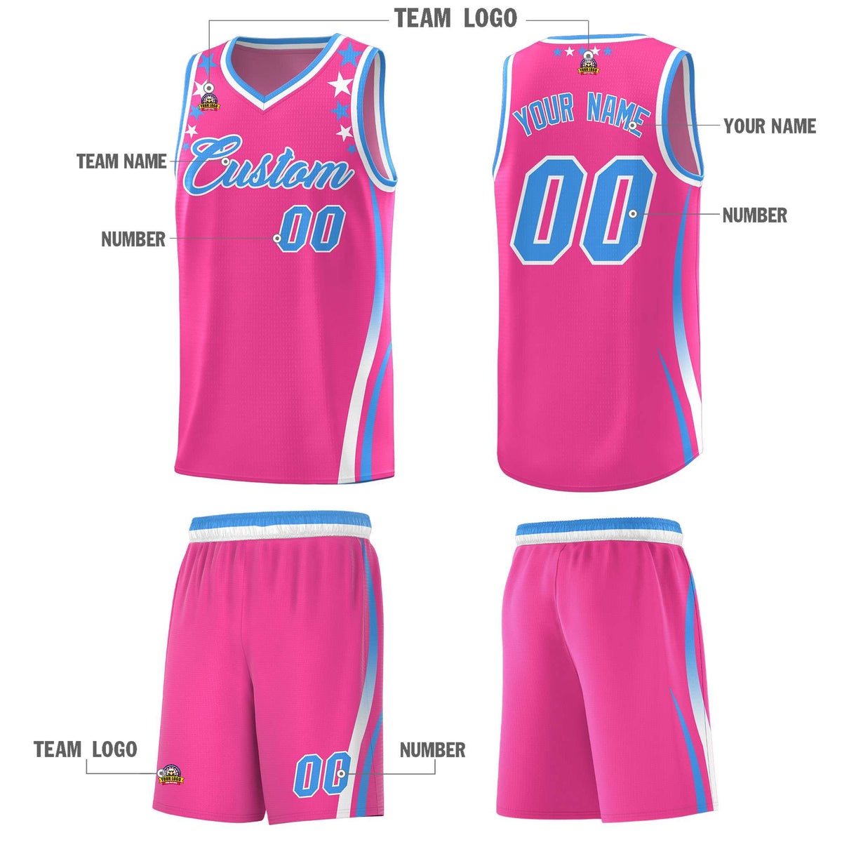 Custom Pink Shoulders Star Pattern Side Color Block Sports Uniform Basketball Jersey|KXKSHOP