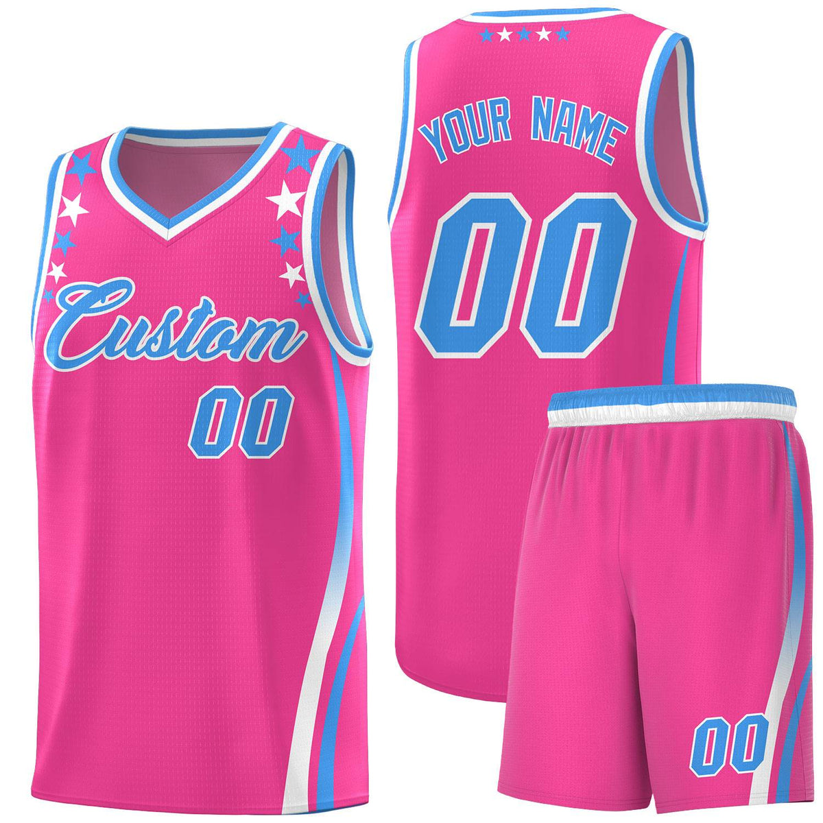 Custom Pink Shoulders Star Pattern Side Color Block Sports Uniform Basketball Jersey|KXKSHOP