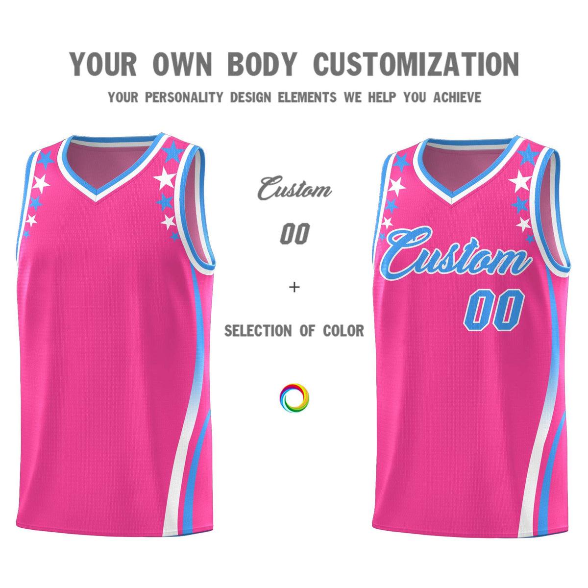 Custom Pink Shoulders Star Pattern Side Color Block Sports Uniform Basketball Jersey|KXKSHOP