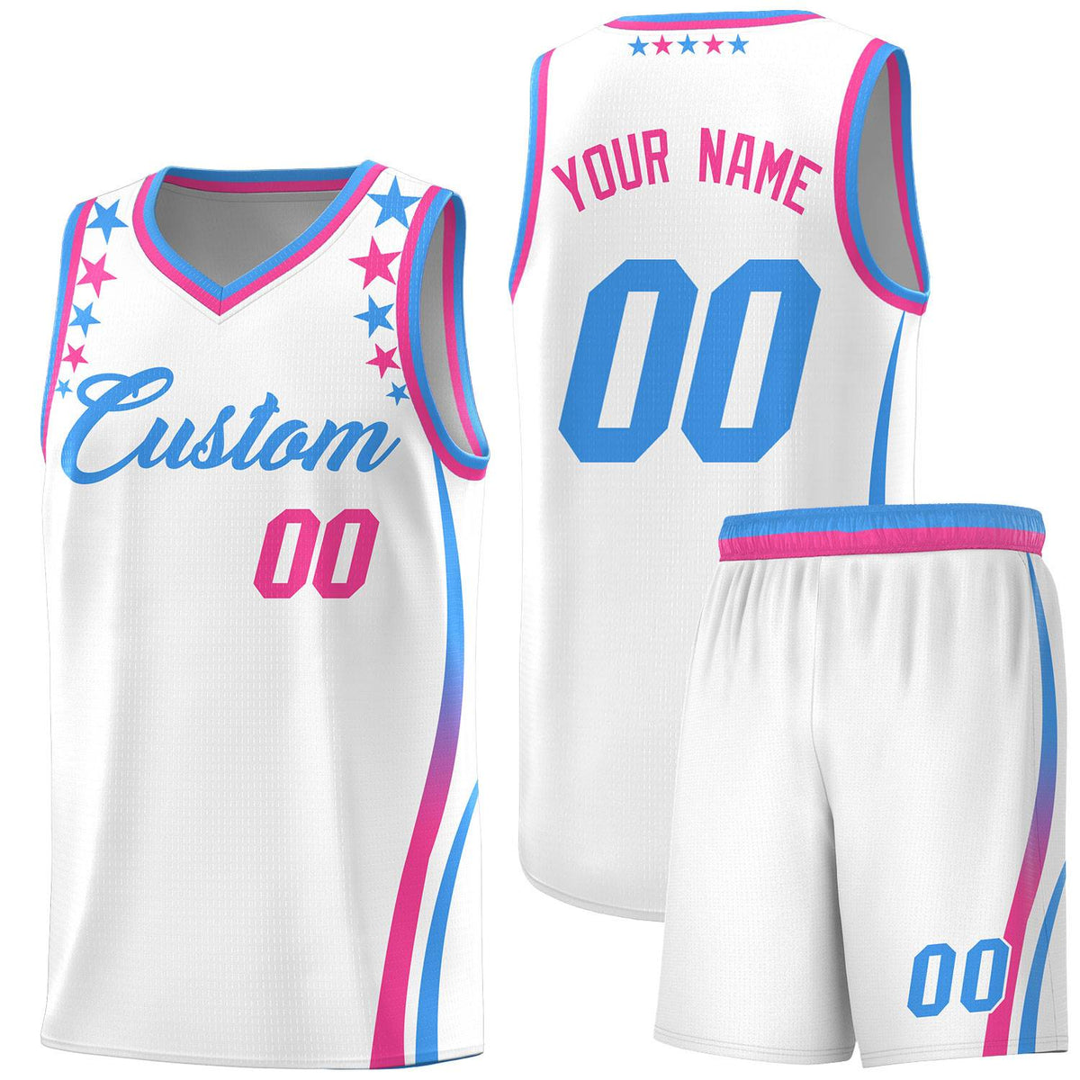 Custom White Shoulders Star Pattern Side Color Block Sports Uniform Basketball Jersey|KXKSHOP