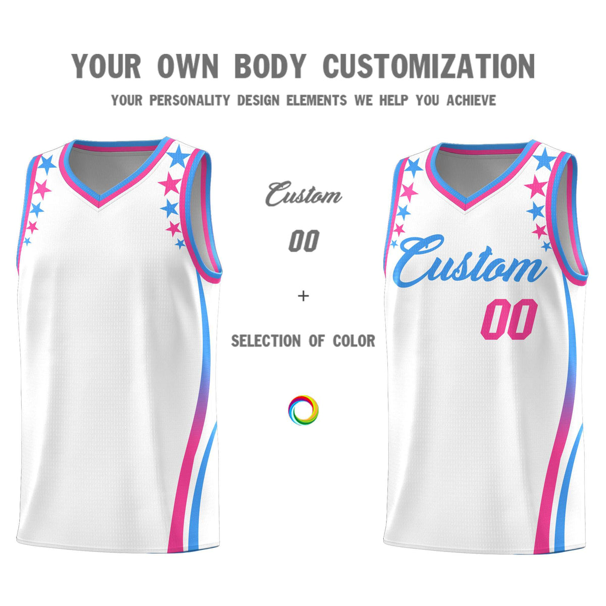 Custom White Shoulders Star Pattern Side Color Block Sports Uniform Basketball Jersey|KXKSHOP