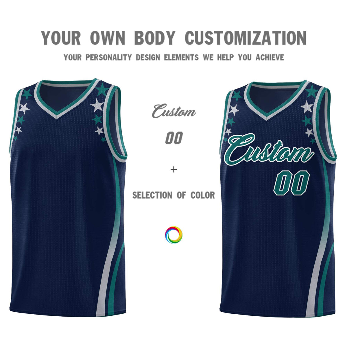 Custom Navy Shoulders Star Pattern Side Color Block Sports Uniform Basketball Jersey|KXKSHOP