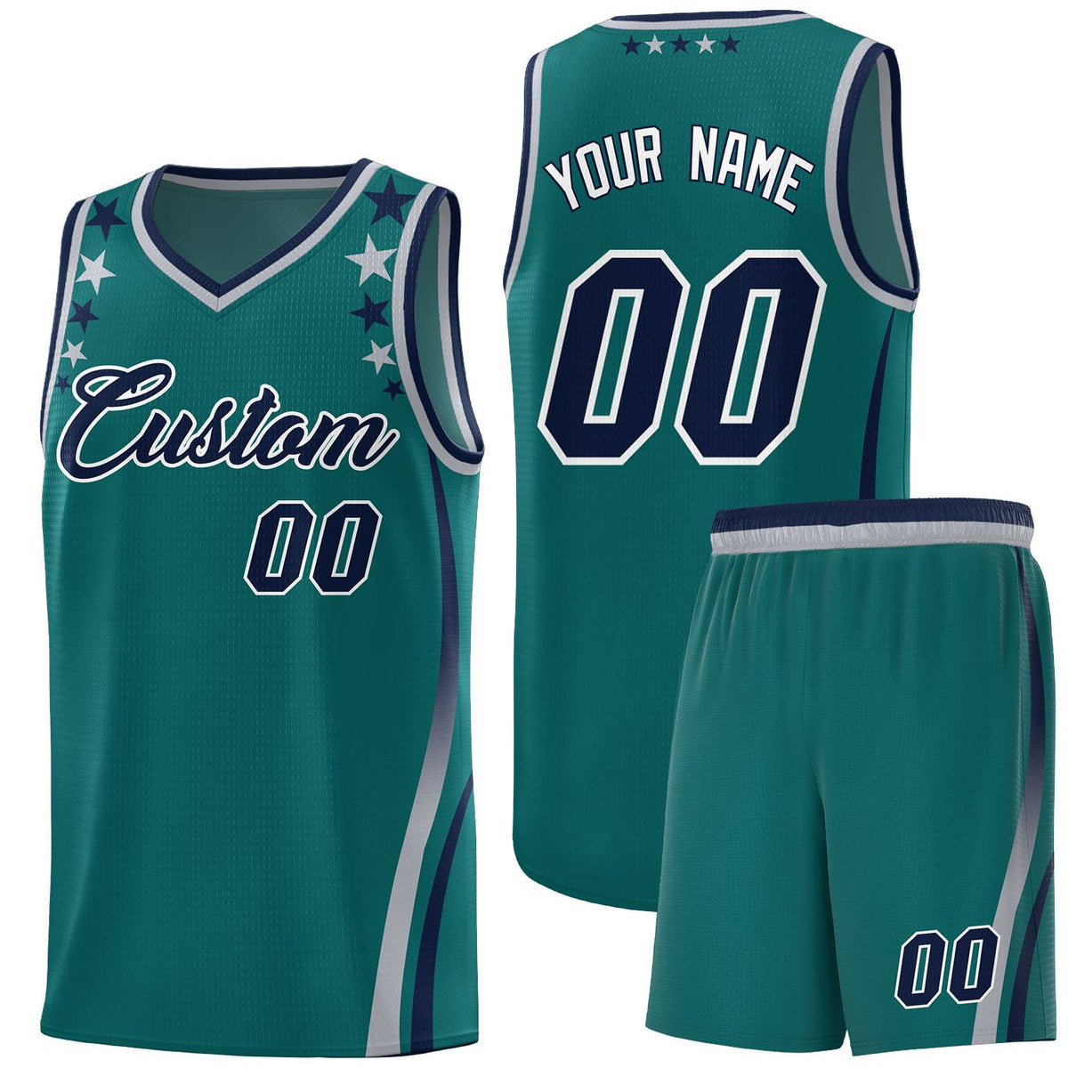 Custom Aqua Shoulders Star Pattern Side Color Block Sports Uniform Basketball Jersey|KXKSHOP