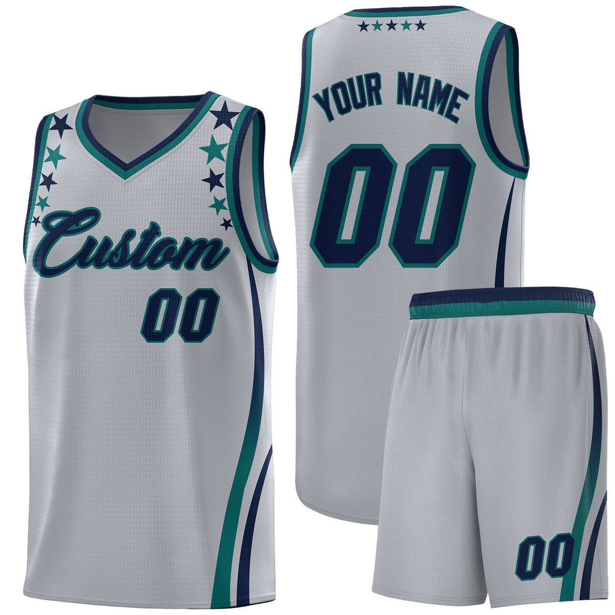 Custom Gray Shoulders Star Pattern Side Color Block Sports Uniform Basketball Jersey|KXKSHOP