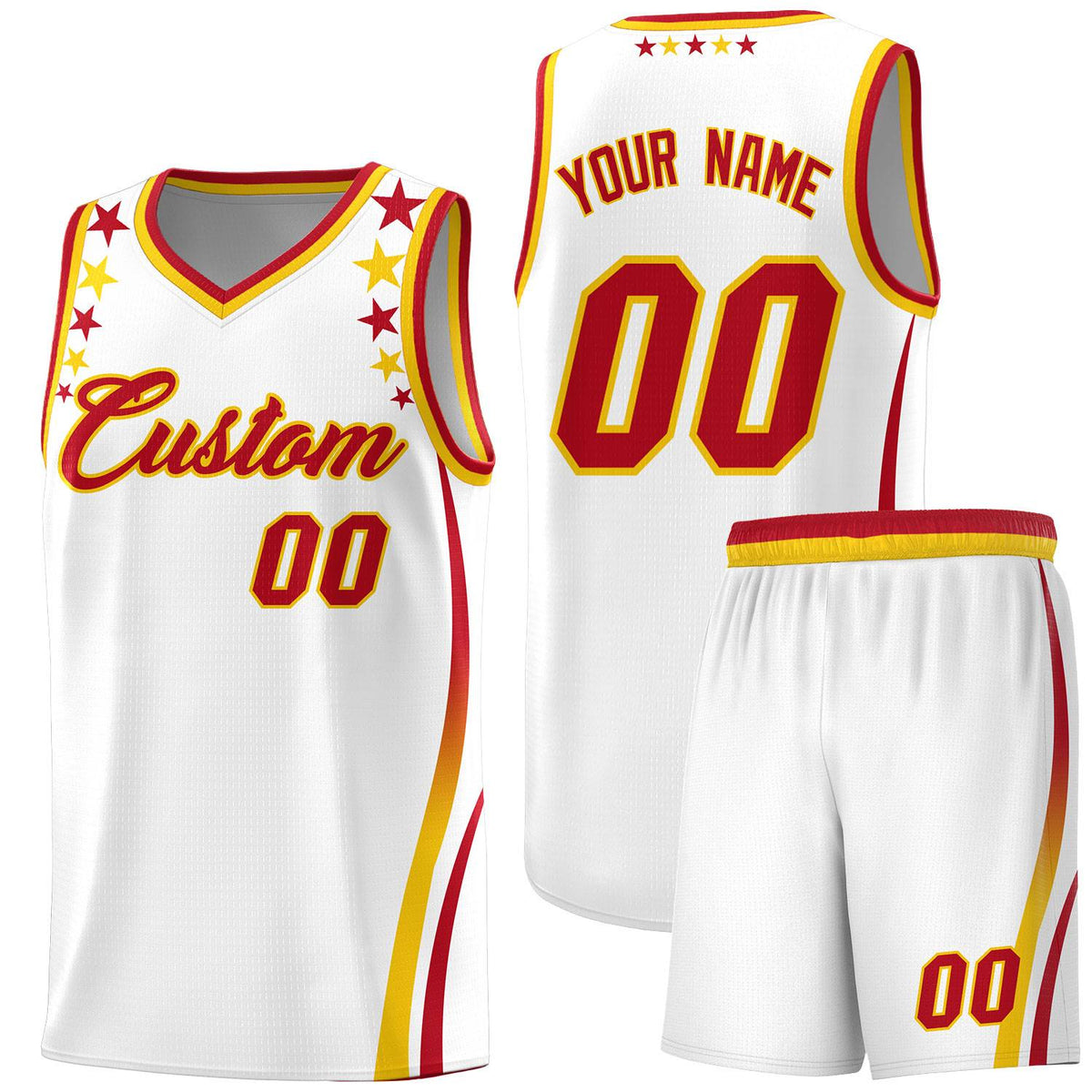 Custom White Shoulders Star Pattern Side Color Block Sports Uniform Basketball Jersey|KXKSHOP