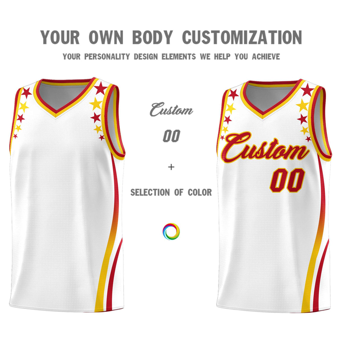 Custom White Shoulders Star Pattern Side Color Block Sports Uniform Basketball Jersey|KXKSHOP