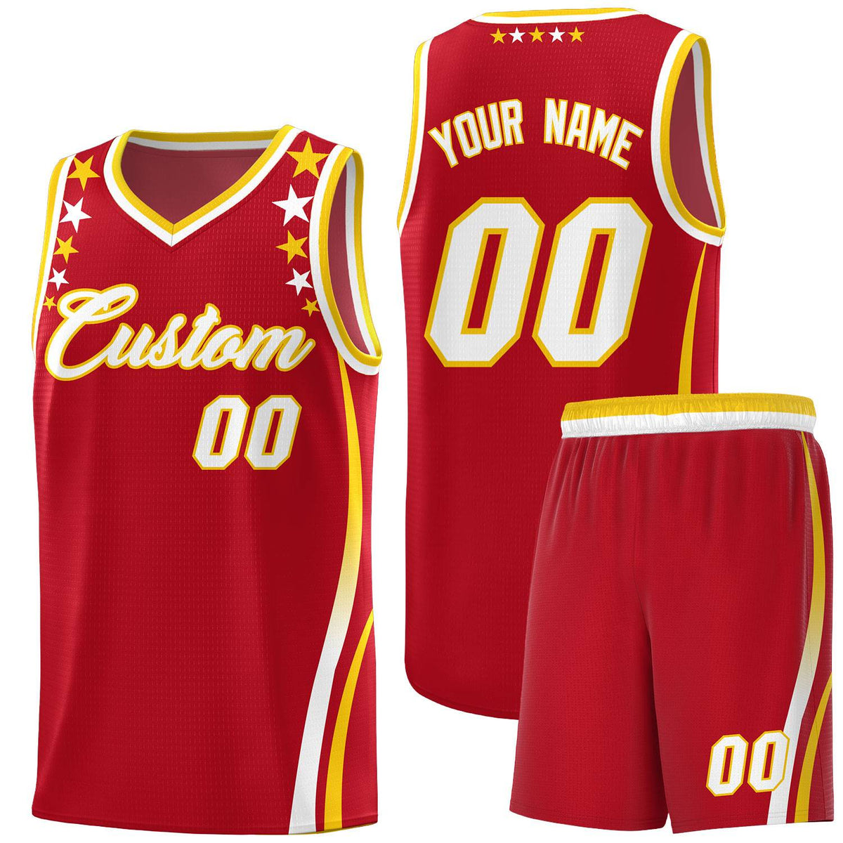 Custom Red Shoulders Star Pattern Side Color Block Sports Uniform Basketball Jersey|KXKSHOP