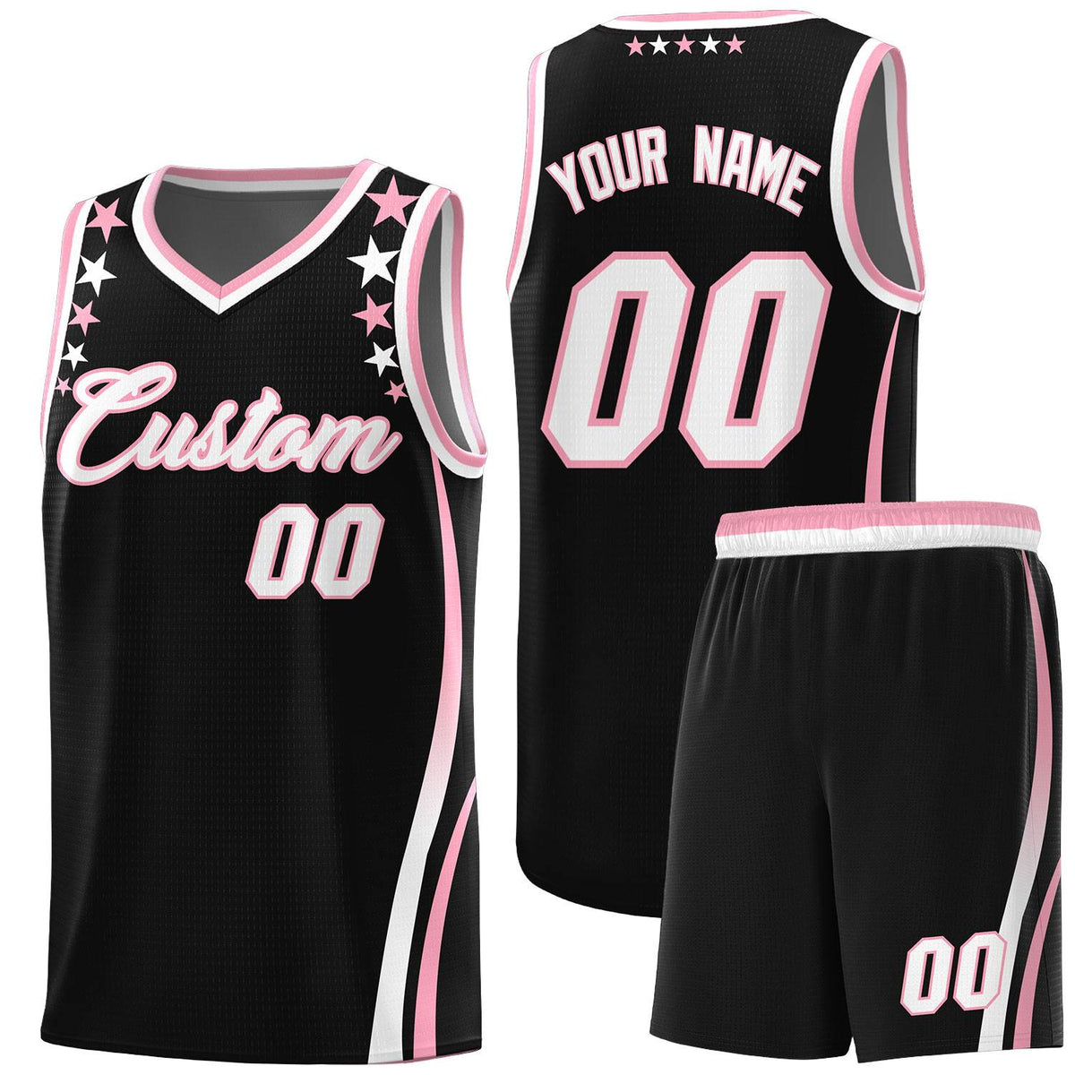 Custom Black Shoulders Star Pattern Side Color Block Sports Uniform Basketball Jersey|KXKSHOP