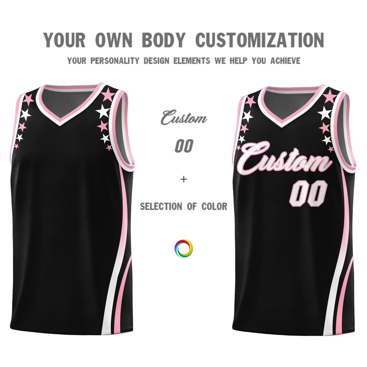 Custom Black Shoulders Star Pattern Side Color Block Sports Uniform Basketball Jersey|KXKSHOP
