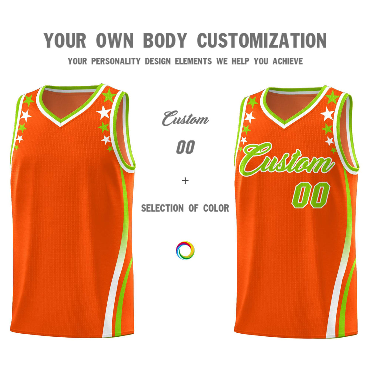 Custom Orange Shoulders Star Pattern Side Color Block Sports Uniform Basketball Jersey|KXKSHOP