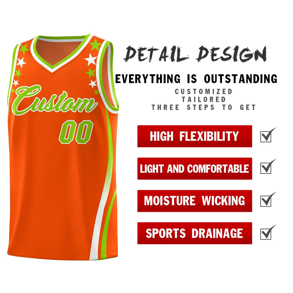 Custom Orange Shoulders Star Pattern Side Color Block Sports Uniform Basketball Jersey|KXKSHOP