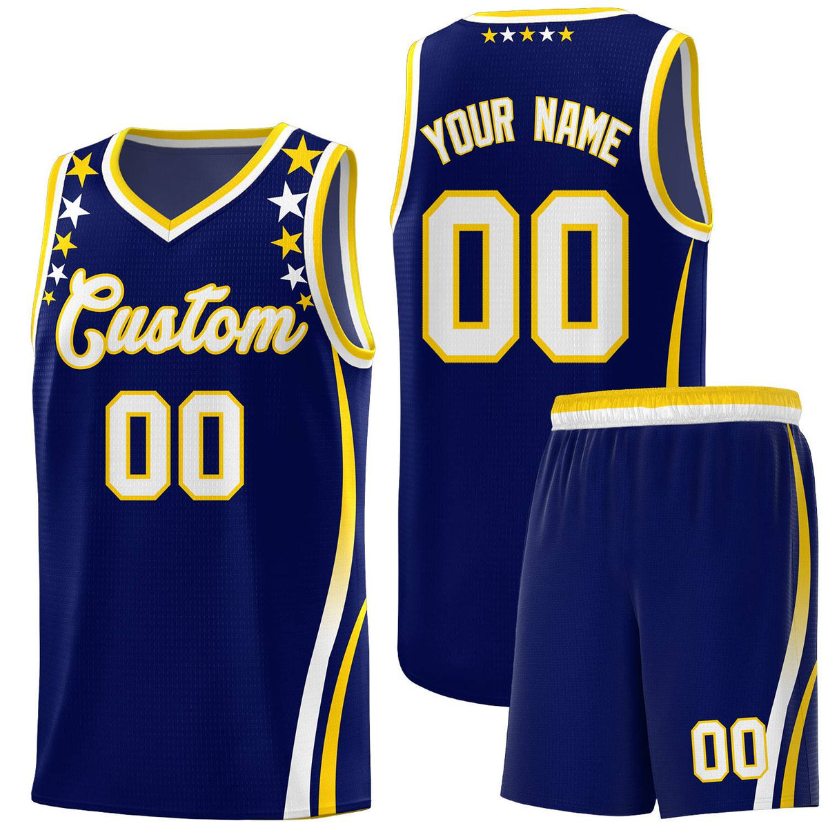 Custom Navy Shoulders Star Pattern Side Color Block Sports Uniform Basketball Jersey|KXKSHOP