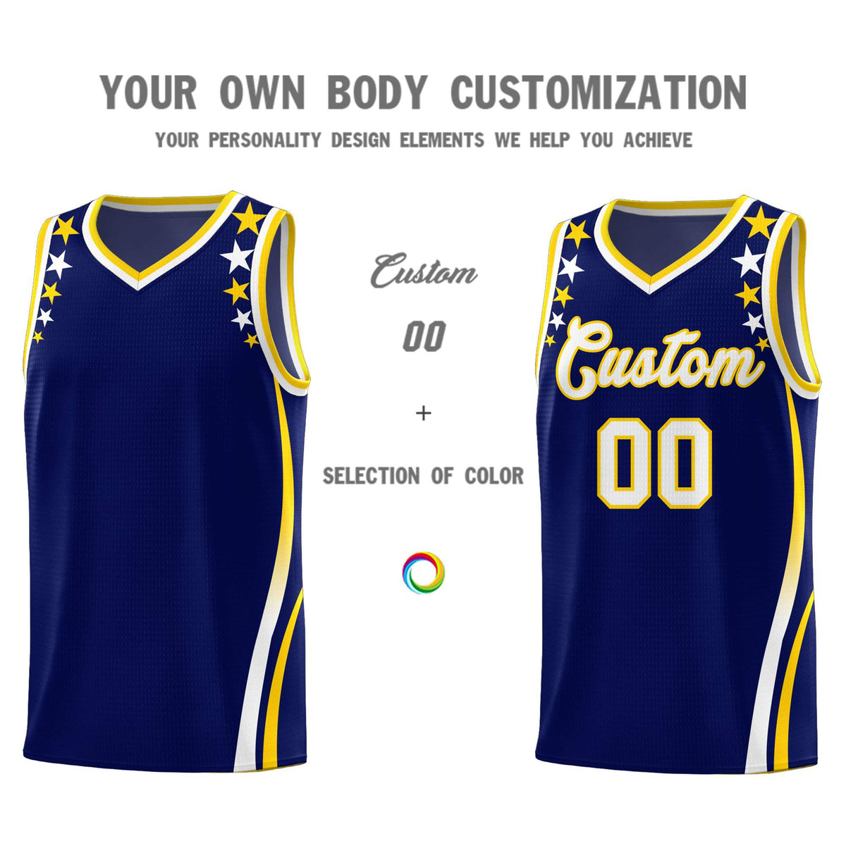 Custom Navy Shoulders Star Pattern Side Color Block Sports Uniform Basketball Jersey|KXKSHOP