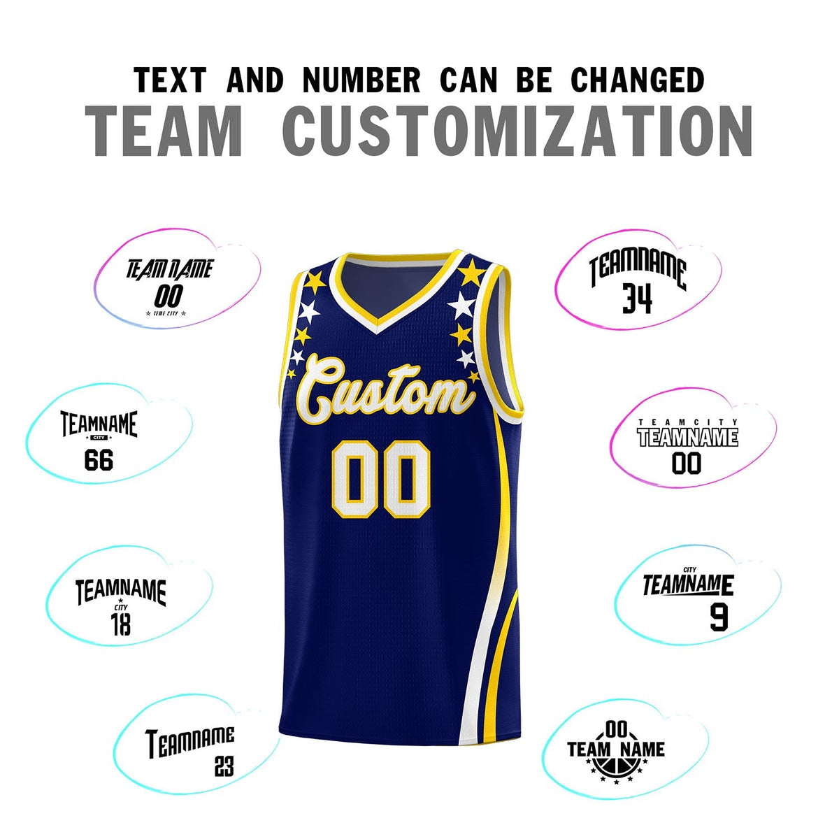 Custom Navy Shoulders Star Pattern Side Color Block Sports Uniform Basketball Jersey|KXKSHOP