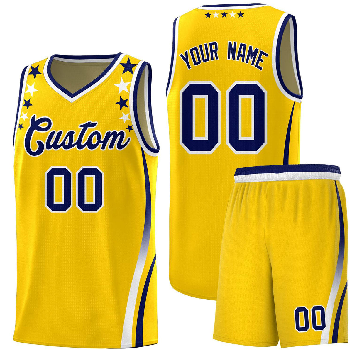 Custom Gold Shoulders Star Pattern Side Color Block Sports Uniform Basketball Jersey|KXKSHOP