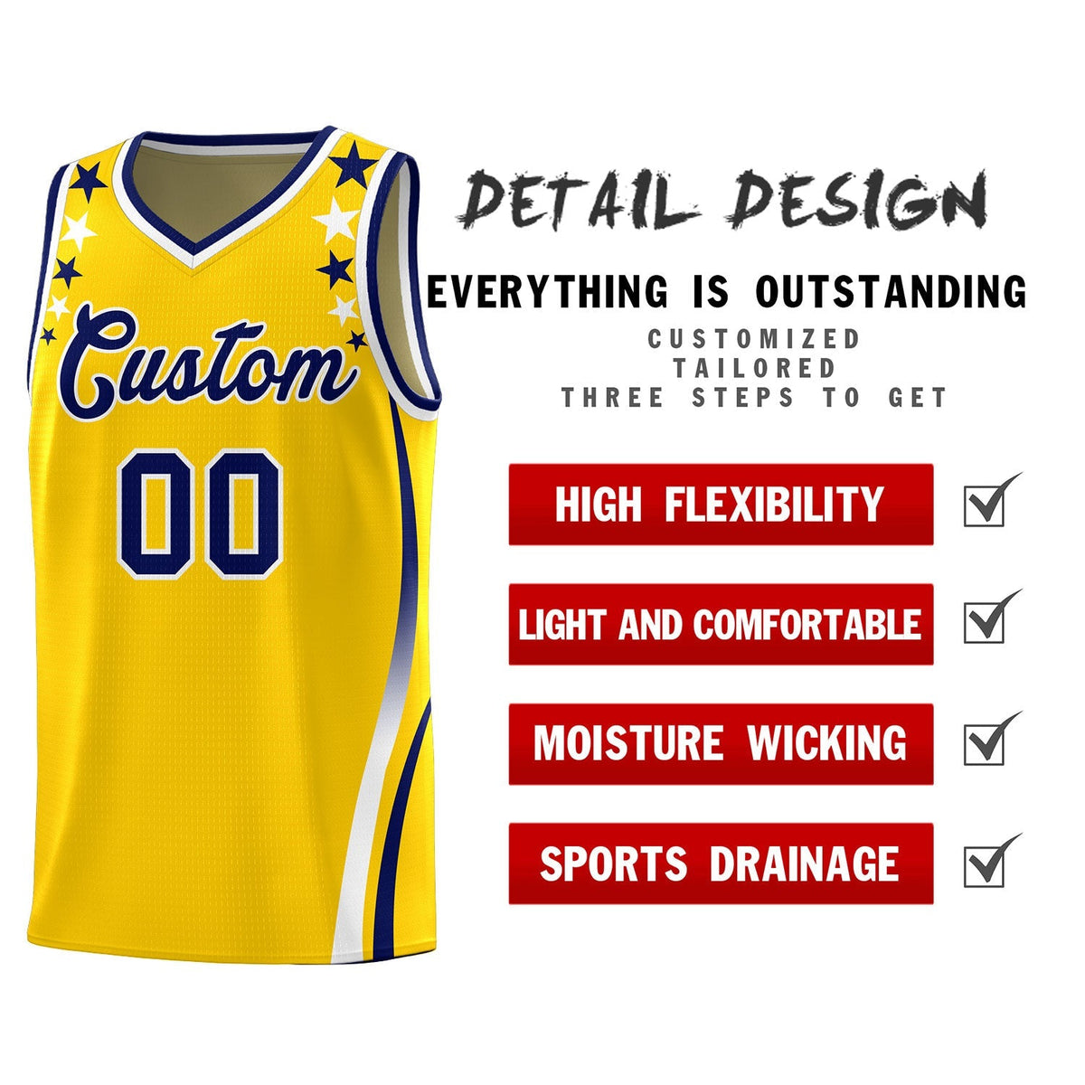 Custom Gold Shoulders Star Pattern Side Color Block Sports Uniform Basketball Jersey|KXKSHOP