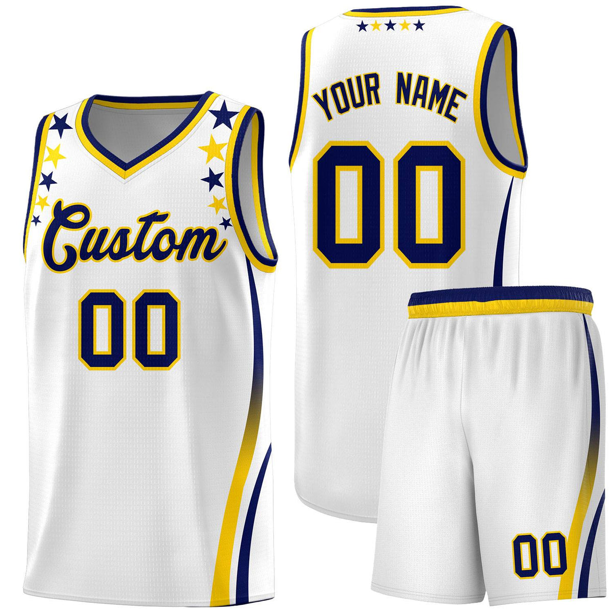 Custom White Shoulders Star Pattern Side Color Block Sports Uniform Basketball Jersey|KXKSHOP