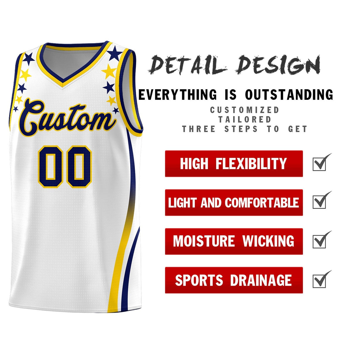 Custom White Shoulders Star Pattern Side Color Block Sports Uniform Basketball Jersey|KXKSHOP