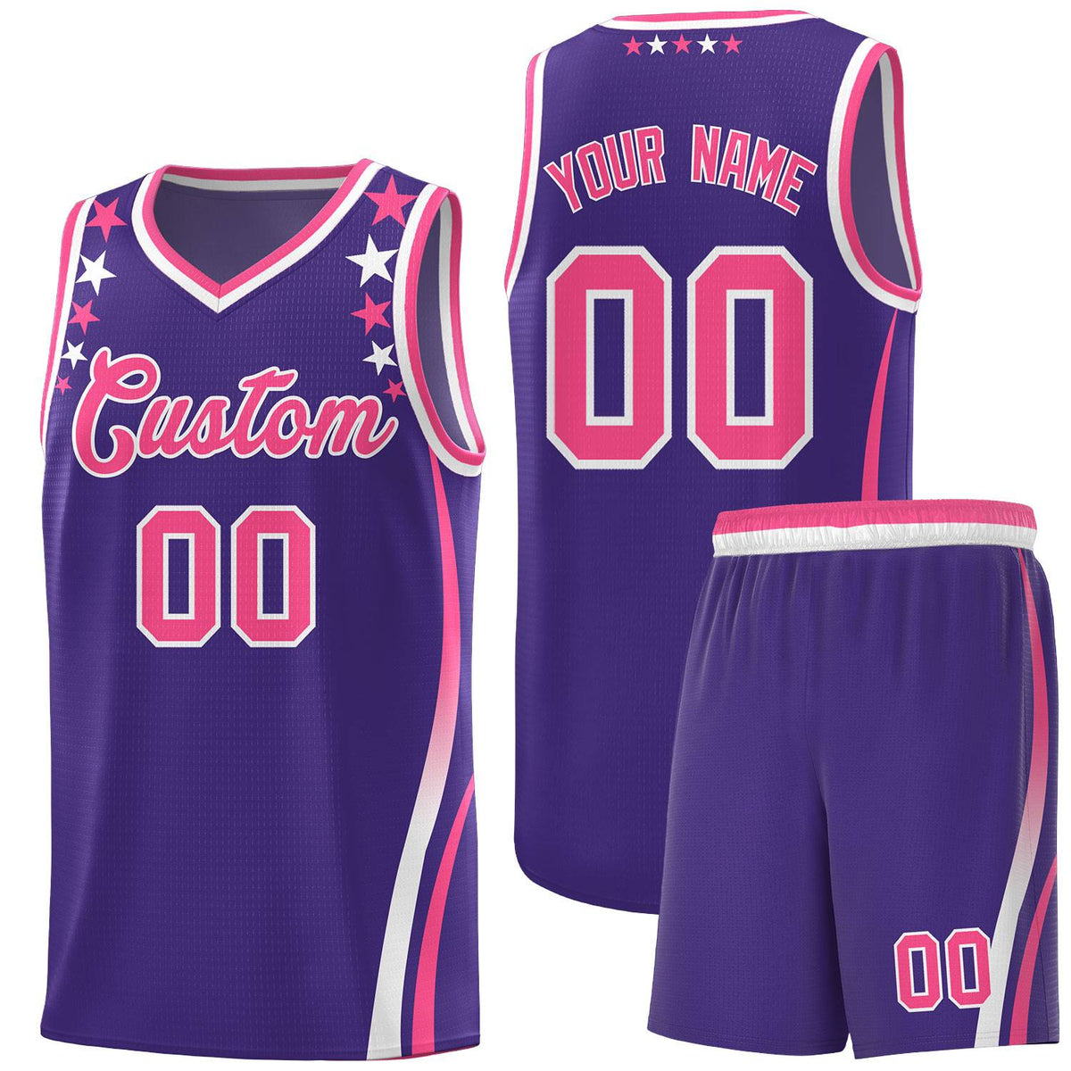 Custom Purple Shoulders Star Pattern Side Color Block Sports Uniform Basketball Jersey|KXKSHOP