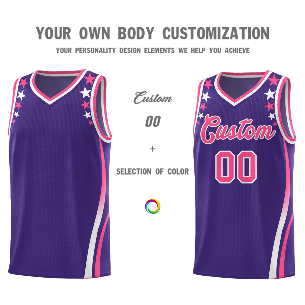 Custom Purple Shoulders Star Pattern Side Color Block Sports Uniform Basketball Jersey|KXKSHOP