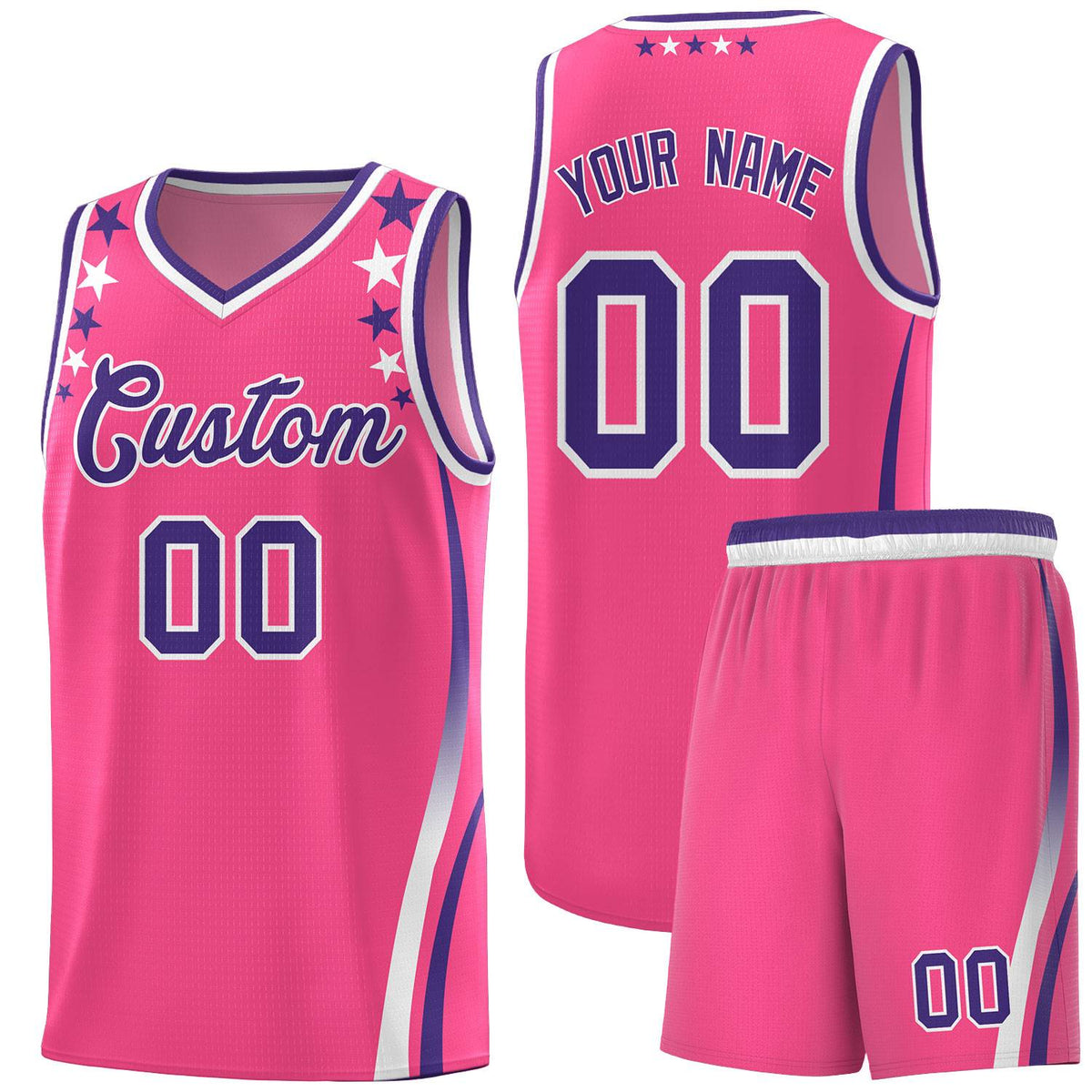 Custom Pink Shoulders Star Pattern Side Color Block Sports Uniform Basketball Jersey|KXKSHOP
