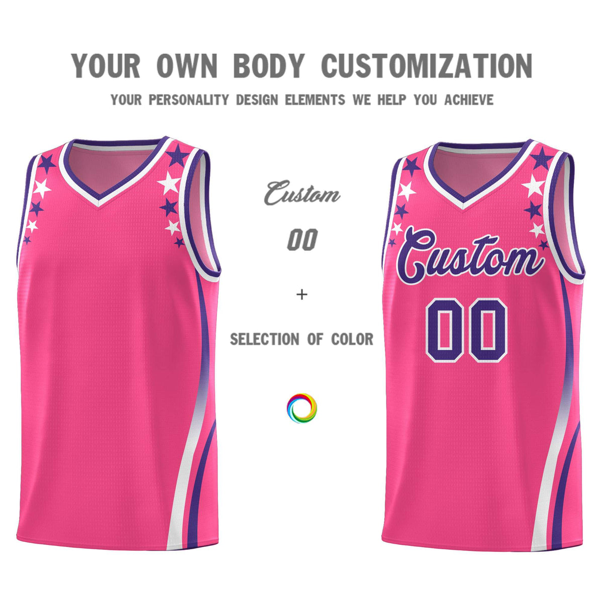 Custom Pink Shoulders Star Pattern Side Color Block Sports Uniform Basketball Jersey|KXKSHOP
