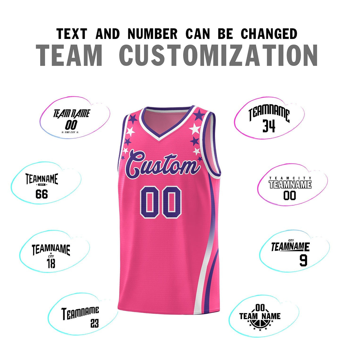 Custom Pink Shoulders Star Pattern Side Color Block Sports Uniform Basketball Jersey|KXKSHOP