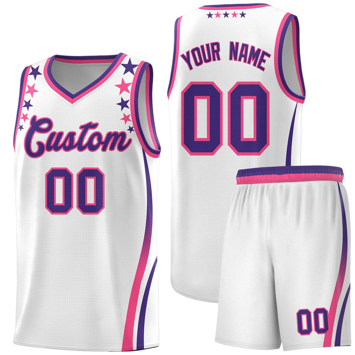Custom White Shoulders Star Pattern Side Color Block Sports Uniform Basketball Jersey|KXKSHOP