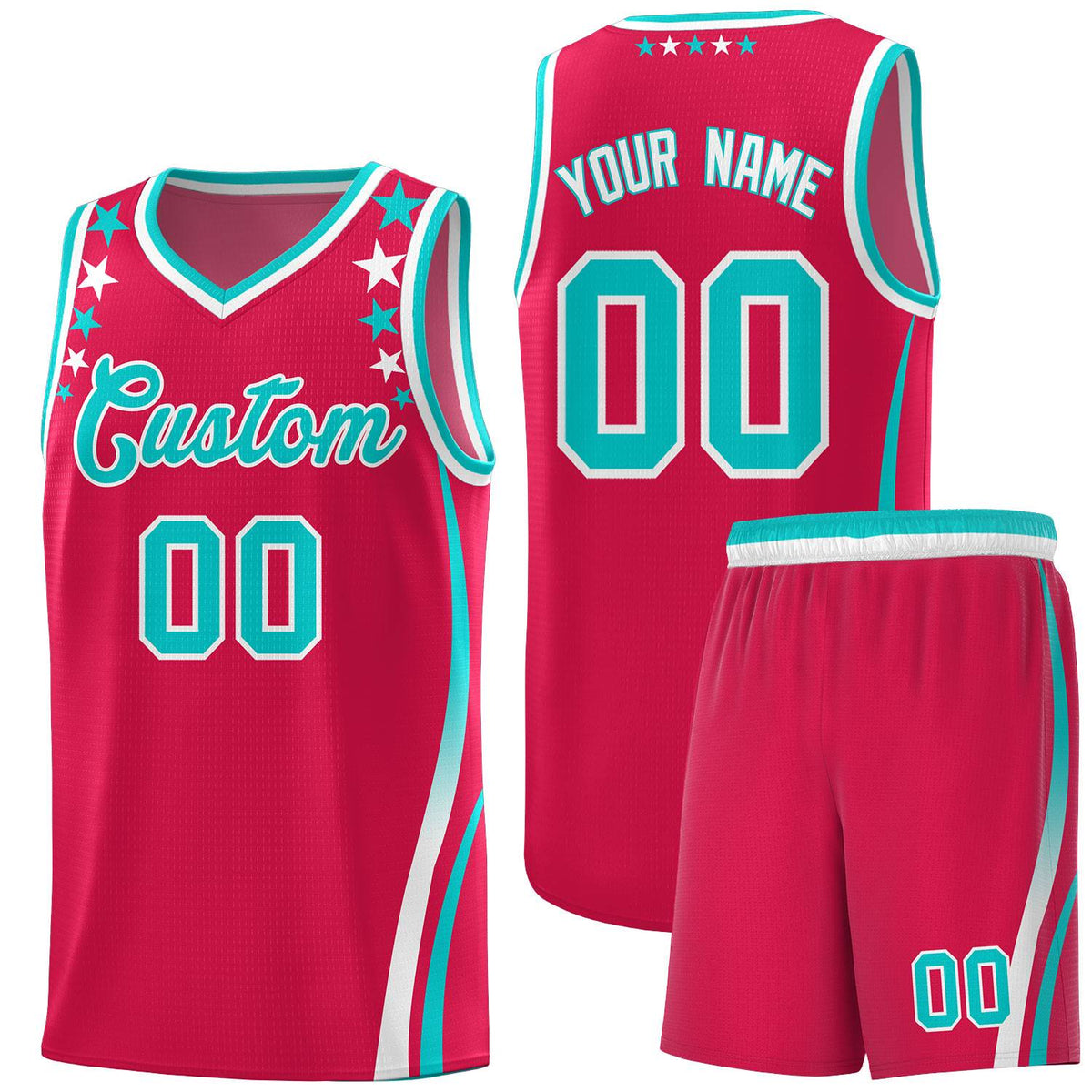 Custom Red Shoulders Star Pattern Side Color Block Sports Uniform Basketball Jersey|KXKSHOP