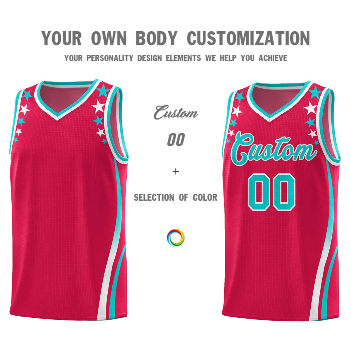 Custom Red Shoulders Star Pattern Side Color Block Sports Uniform Basketball Jersey|KXKSHOP