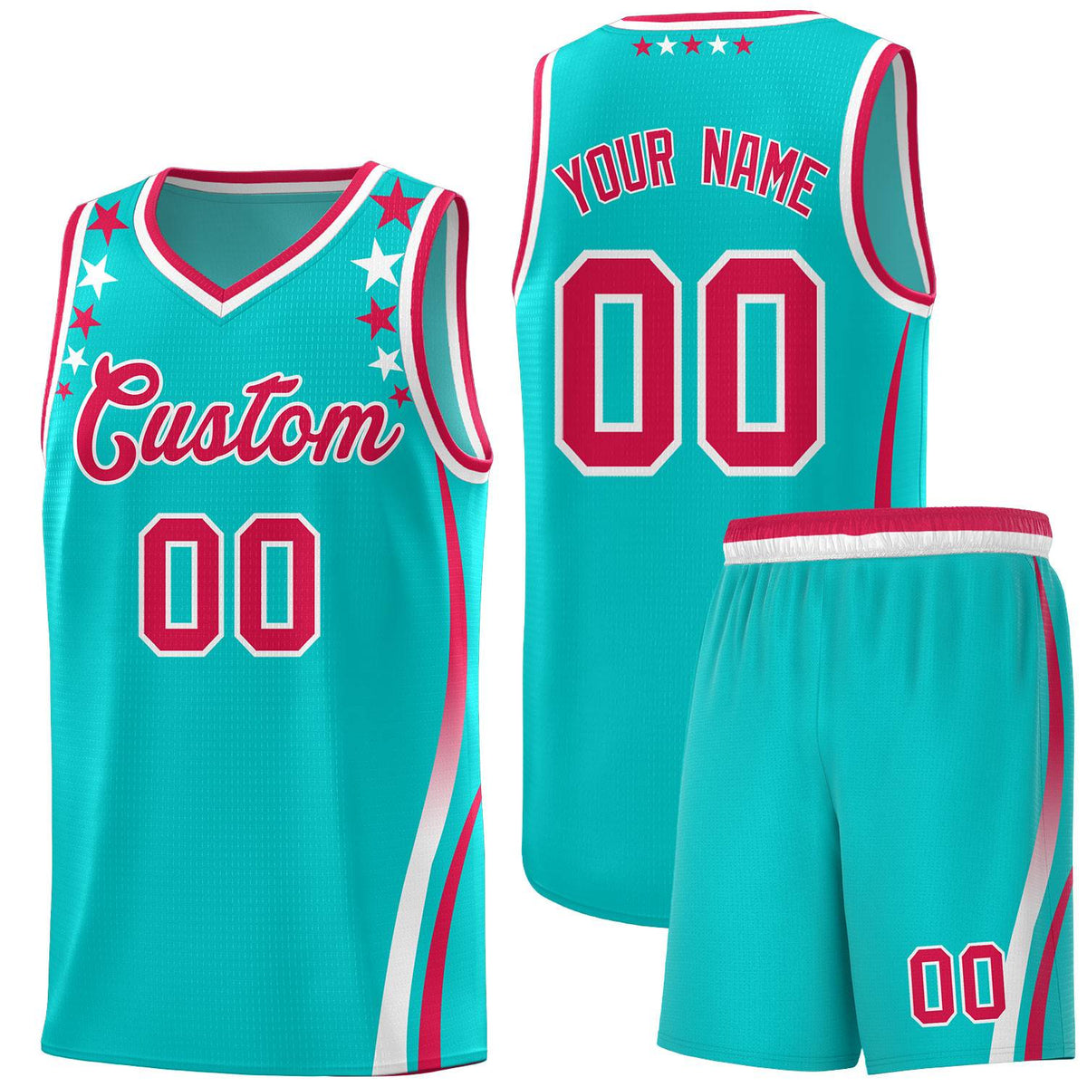 Custom Sky Blue Shoulders Star Pattern Side Color Block Sports Uniform Basketball Jersey|KXKSHOP