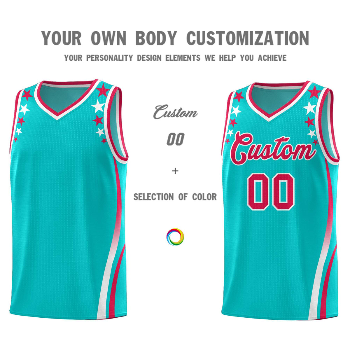Custom Sky Blue Shoulders Star Pattern Side Color Block Sports Uniform Basketball Jersey|KXKSHOP
