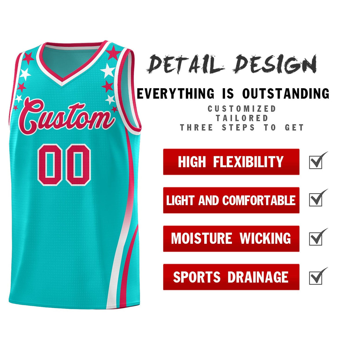 Custom Sky Blue Shoulders Star Pattern Side Color Block Sports Uniform Basketball Jersey|KXKSHOP