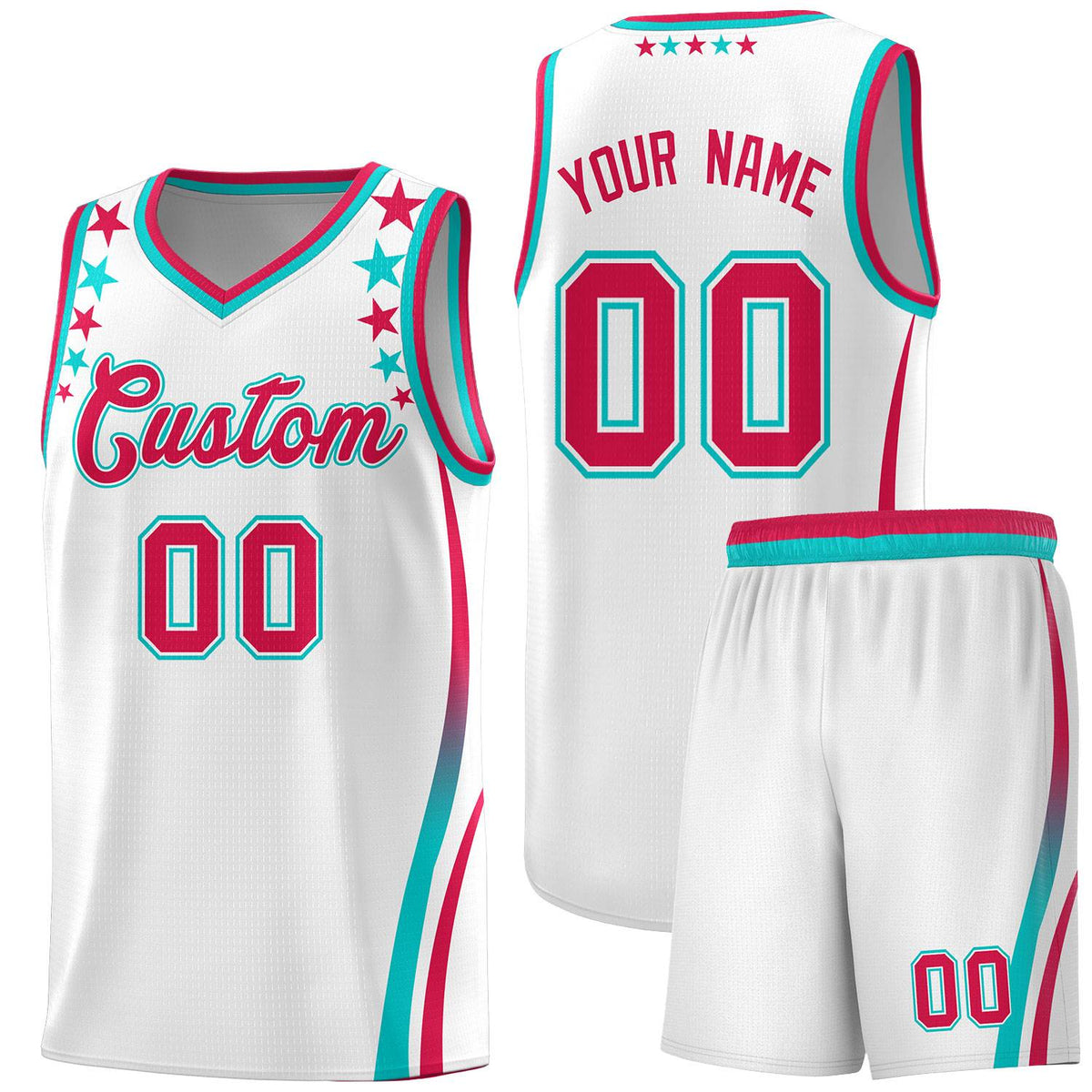 Custom White Shoulders Star Pattern Side Color Block Sports Uniform Basketball Jersey|KXKSHOP