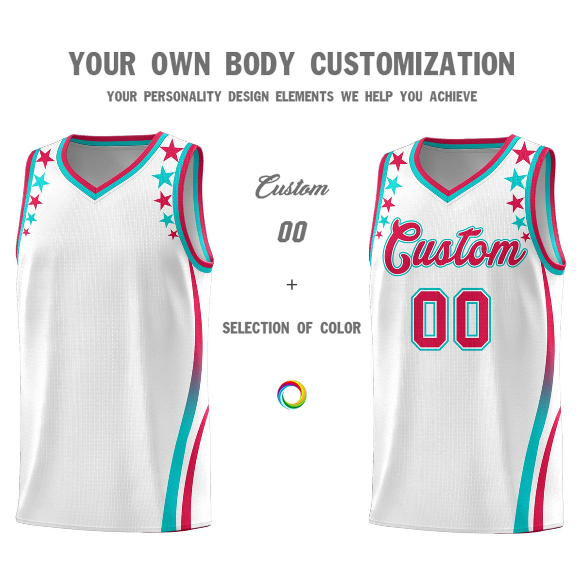 Custom White Shoulders Star Pattern Side Color Block Sports Uniform Basketball Jersey|KXKSHOP