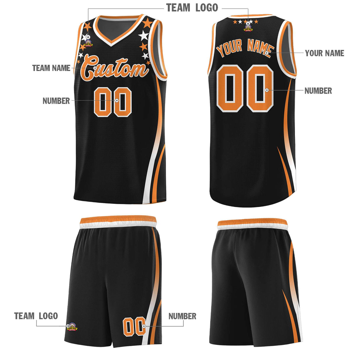 Custom Black Shoulders Star Pattern Side Color Block Sports Uniform Basketball Jersey|KXKSHOP