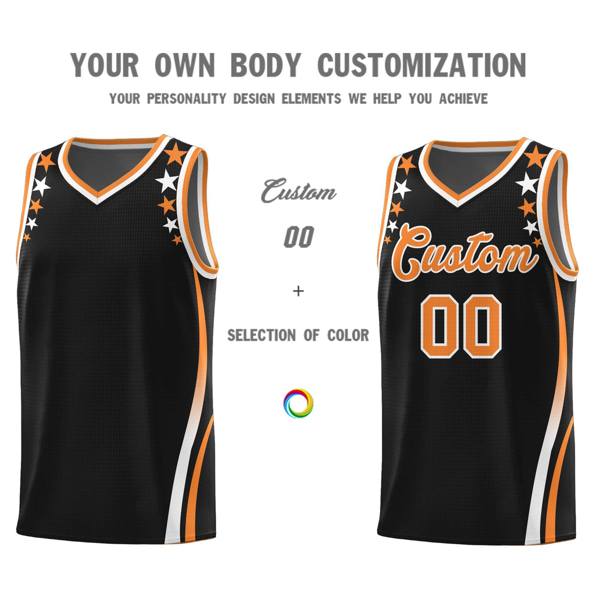 Custom Black Shoulders Star Pattern Side Color Block Sports Uniform Basketball Jersey|KXKSHOP